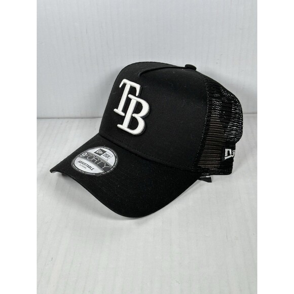 New Era 9FORTY Tampa Bay Rays A-Frame Adjustable Trucker Hat Cap Black NWT OSFM - Picture 3 of 5